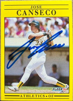 Jose Canseco Signed 1991 Fleer Baseball Card - Oakland A's - PastPros