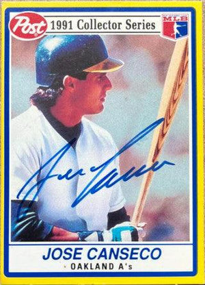 Jose Canseco Signed 1991 Post Cereal Baseball Card - Oakland A's - PastPros