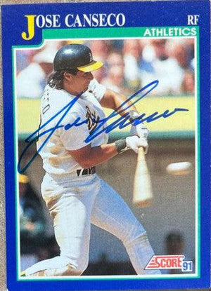 Jose Canseco Signed 1991 Score Baseball Card - Oakland A's #1 - PastPros