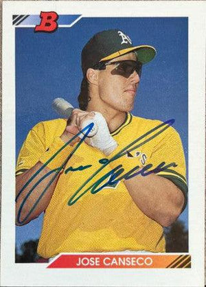 Jose Canseco Signed 1992 Bowman Baseball Card - Oakland A's - PastPros