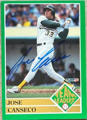 Jose Canseco Signed 1992 Fleer Team Leaders Baseball Card - Oakland A's - PastPros