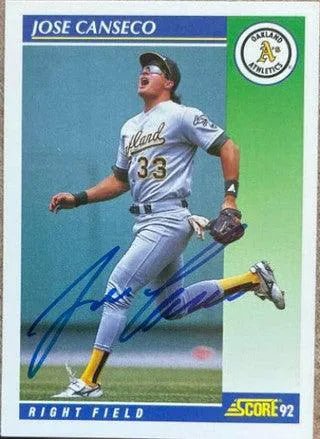 Jose Canseco Signed 1992 Score Baseball Card - Oakland A's