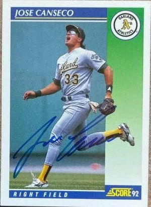 Jose Canseco Signed 1992 Score Baseball Card - Oakland A's