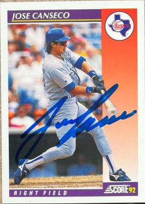 Jose Canseco Signed 1992 Score Rookie & Traded Baseball Card - Texas Rangers - PastPros