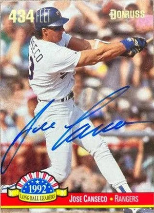 Jose Canseco Signed 1993 Donruss Long Ball Leaders Baseball Card - Texas Rangers