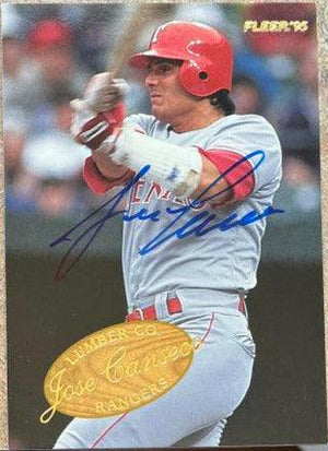 Jose Canseco Signed 1995 Fleer Lumber Company Baseball Card - Texas Rangers - PastPros