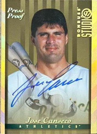 Jose Canseco Signed 1997 Donruss Studio Press Proofs Gold Baseball Card - Oakland A's