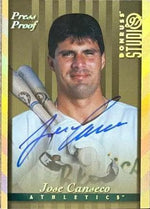 Jose Canseco Signed 1997 Donruss Studio Press Proofs Gold Baseball Card - Oakland A's
