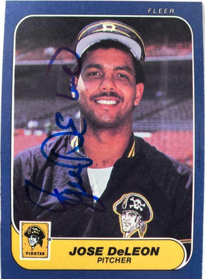 Jose Deleon Signed 1986 Fleer Baseball Card - Pittsburgh Pirates - PastPros