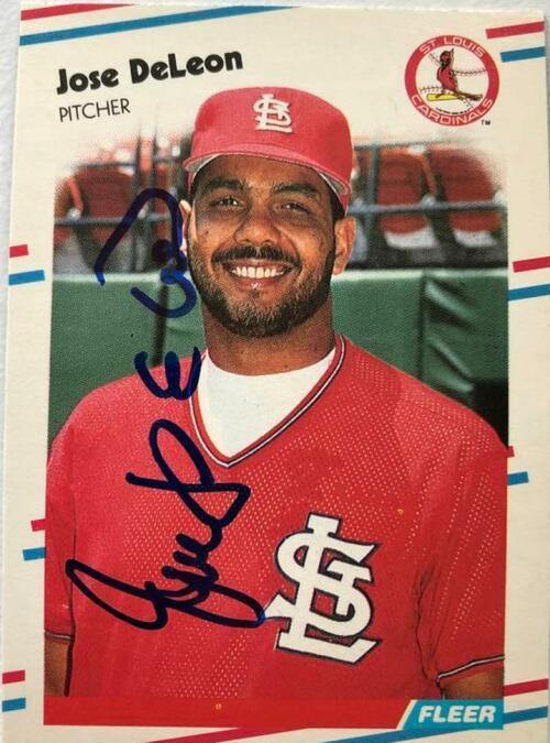 Jose Deleon Signed 1988 Fleer Baseball Card - St Louis Cardinals - PastPros