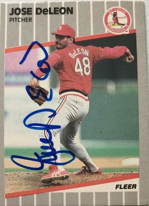 Jose Deleon Signed 1989 Fleer Baseball Card - St Louis Cardinals