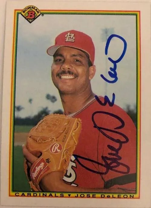 Jose Deleon Signed 1990 Bowman Baseball Card - St Louis Cardinals