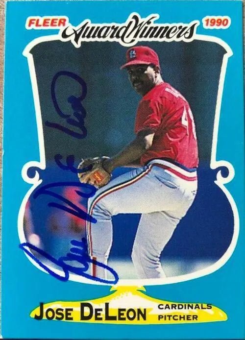 Jose Deleon Signed 1990 Fleer Award Winners Baseball Card - St Louis Cardinals