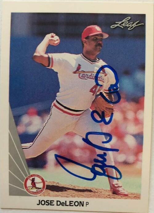 Jose Deleon Signed 1990 Leaf Baseball Card - St Louis Cardinals - PastPros