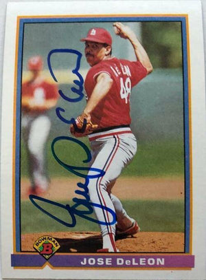 Jose Deleon Signed 1991 Bowman Baseball Card - St Louis Cardinals - PastPros