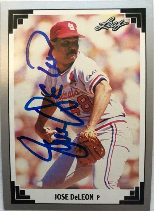 Jose Deleon Signed 1991 Leaf Baseball Card - St Louis Cardinals - PastPros