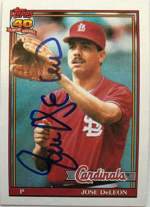 Jose Deleon Signed 1991 Topps Baseball Card - St Louis Cardinals - PastPros