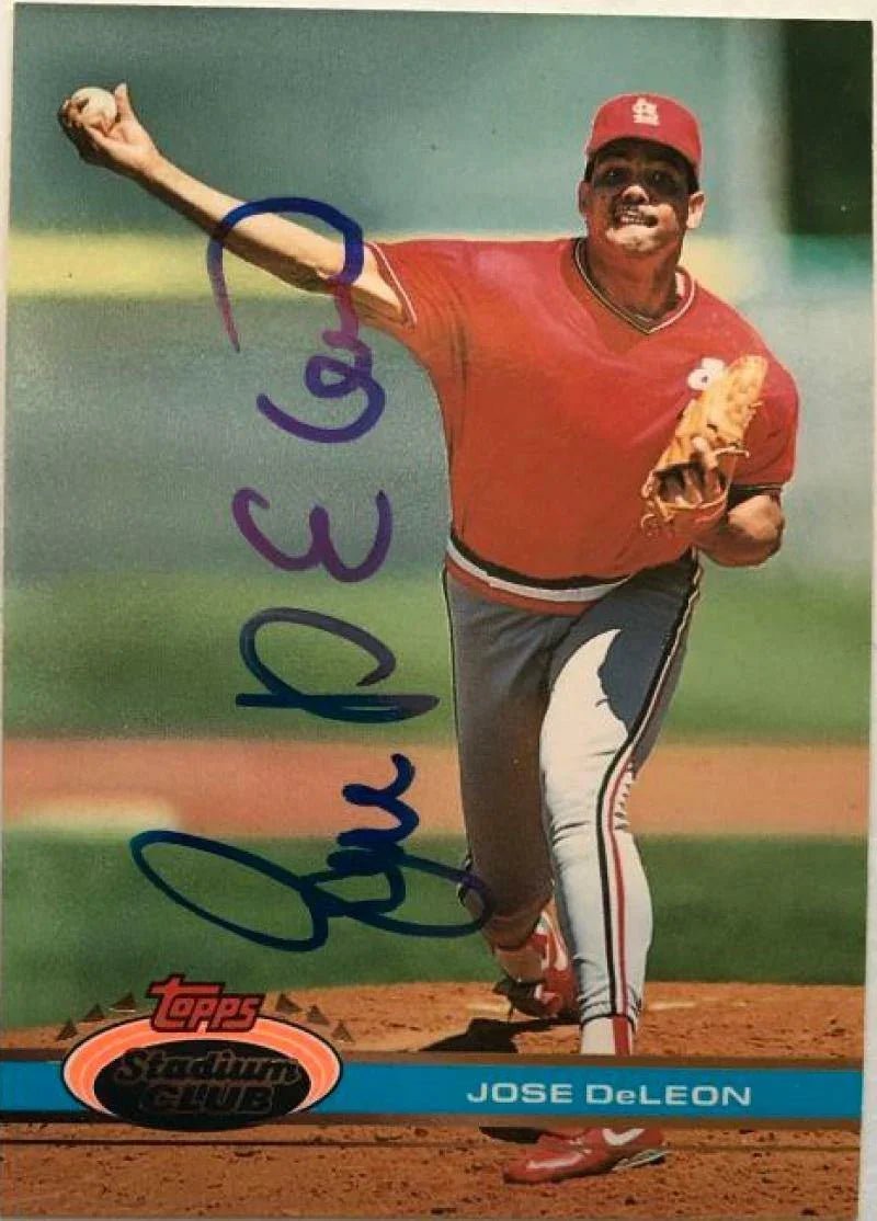 Jose Deleon Signed 1991 Topps Stadium Baseball Card - St Louis Cardinals