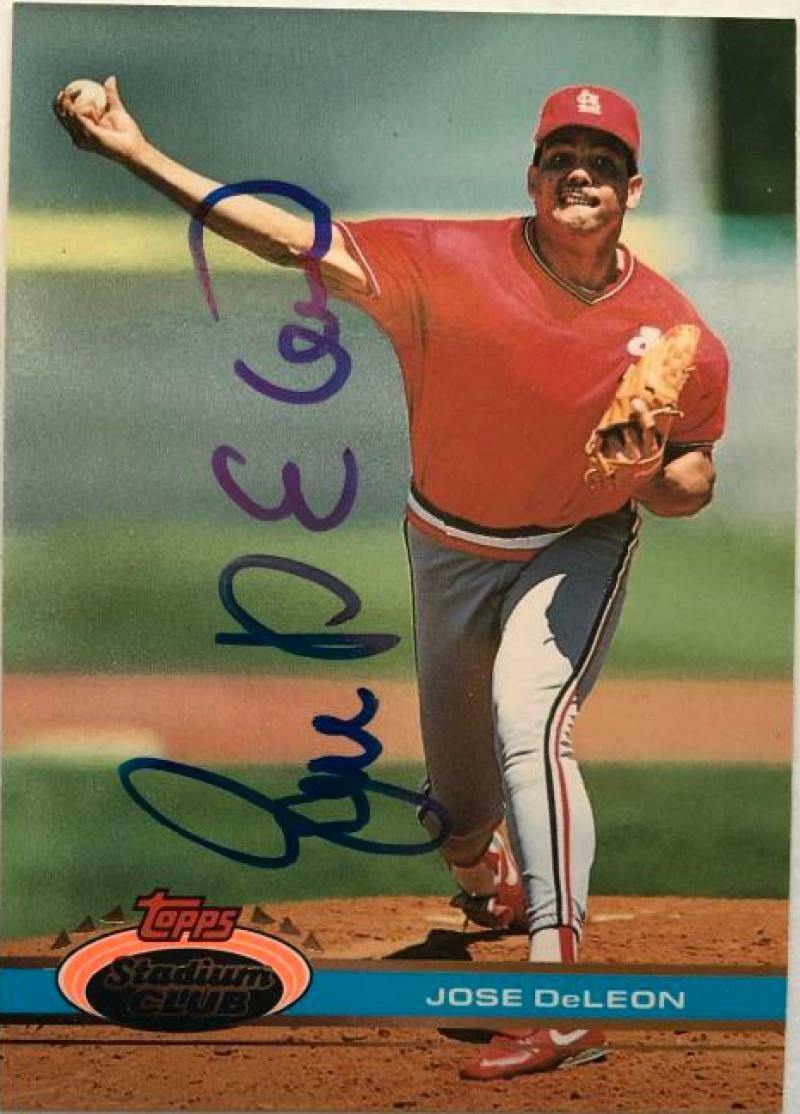 Jose Deleon Signed 1991 Topps Stadium Baseball Card - St Louis Cardinals - PastPros