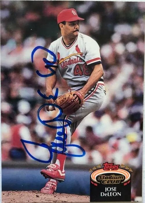 Jose Deleon Signed 1992 Topps Stadium Baseball Card - St Louis Cardinals