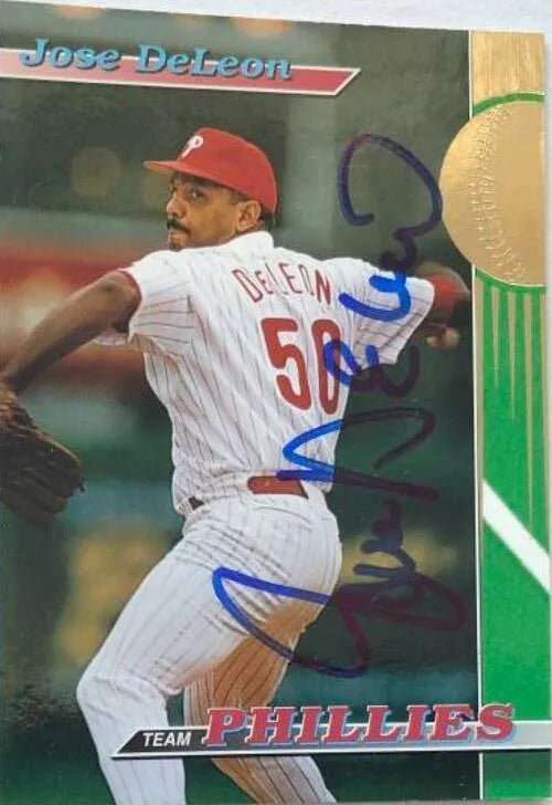 Jose Deleon Signed 1993 Stadium Club Baseball Card - Philadelphia Phillies