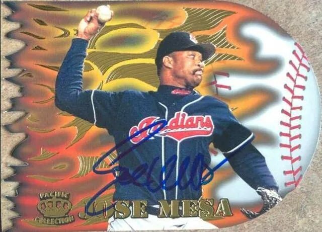 Jose Mesa Signed 1996 Pacific Prisms Flame Throwers Baseball Card - Cleveland Indians
