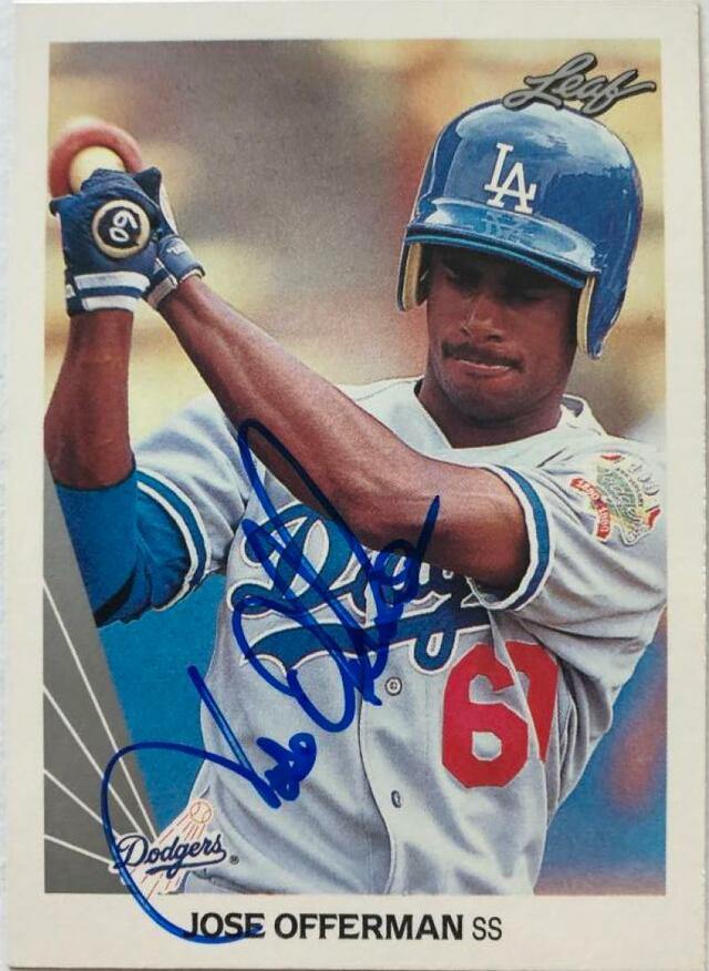 Jose Offerman Signed 1990 Leaf Baseball Card - Los Angeles Dodgers - PastPros