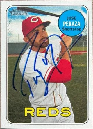 Jose Peraza Signed 2018 Topps Heritage Baseball Card - Cincinnati Reds