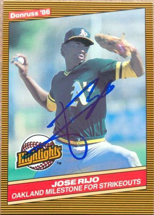 Jose Rijo Signed 1986 Donruss Highlights Baseball Card - Oakland A's - PastPros