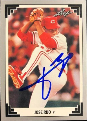 Jose Rijo Signed 1991 Leaf Baseball Card - Cincinnati Reds