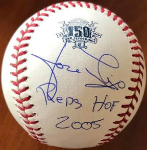 Jose Rijo Signed Cincinnati Reds 150th Anniversary Baseball w/ Reds HOF Insc. - PastPros
