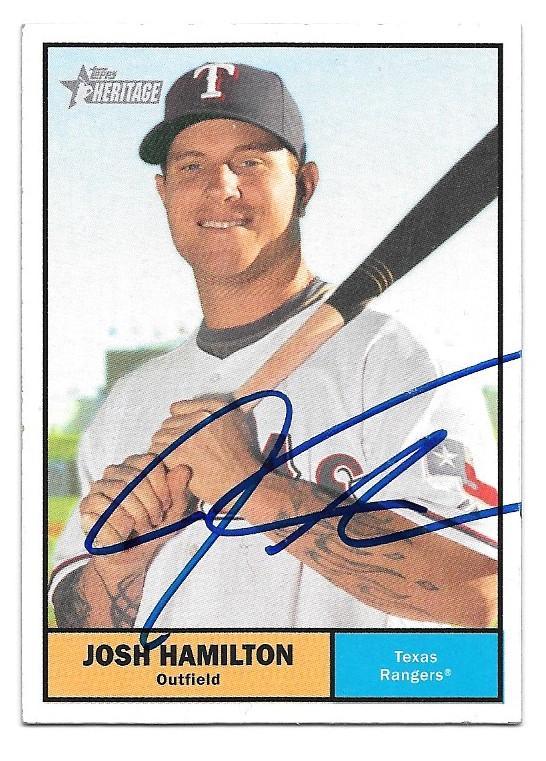 Josh Hamilton Signed 2010 Topps Heritage Baseball Card - Texas Rangers - PastPros