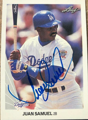Juan Samuel Signed 1990 Leaf Baseball Card - Los Angeles Dodgers - PastPros