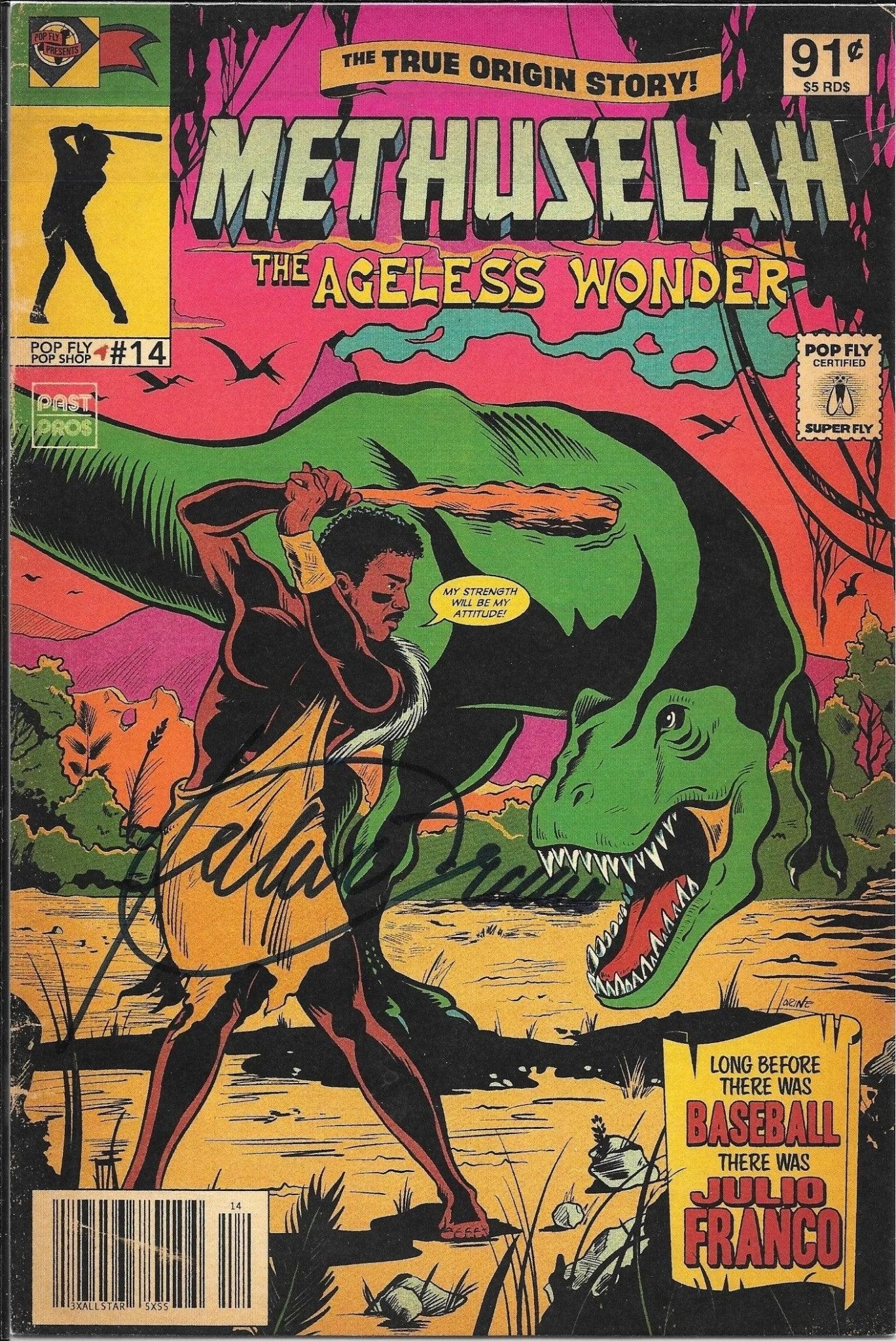 Julio Franco "Methuselah" Pop Fly Pop Shop Print #65 – Signed by Julio Franco & Daniel Jacob Horine