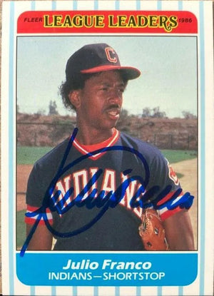 Julio Franco Signed 1986 Fleer League Leaders Card - Cleveland Indians