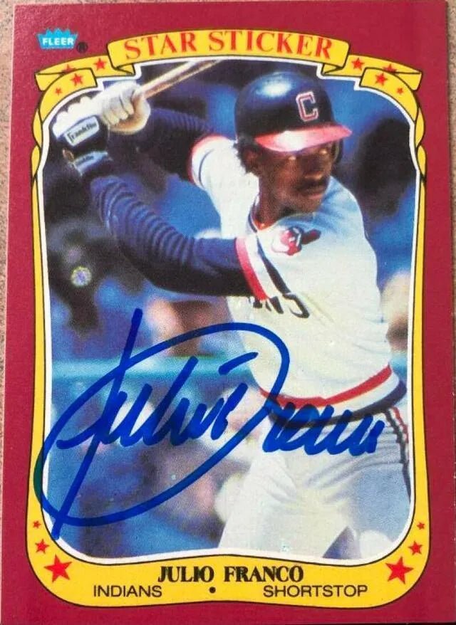 Julio Franco Signed 1986 Fleer Star Stickers Card - Cleveland Indians