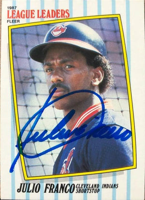 Julio Franco Signed 1987 Fleer League Leaders Baseball Card - Cleveland Indians