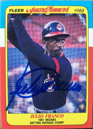 Julio Franco Signed 1988 Fleer Award Winners Baseball Card - Cleveland Indians - PastPros