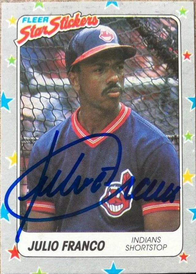 Julio Franco Signed 1988 Fleer Star Stickers Baseball Card - Cleveland Indians