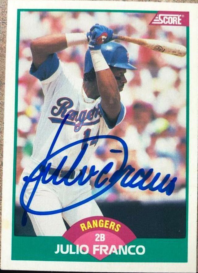 Julio Franco Signed 1989 Score Baseball Card - Texas Rangers - PastPros