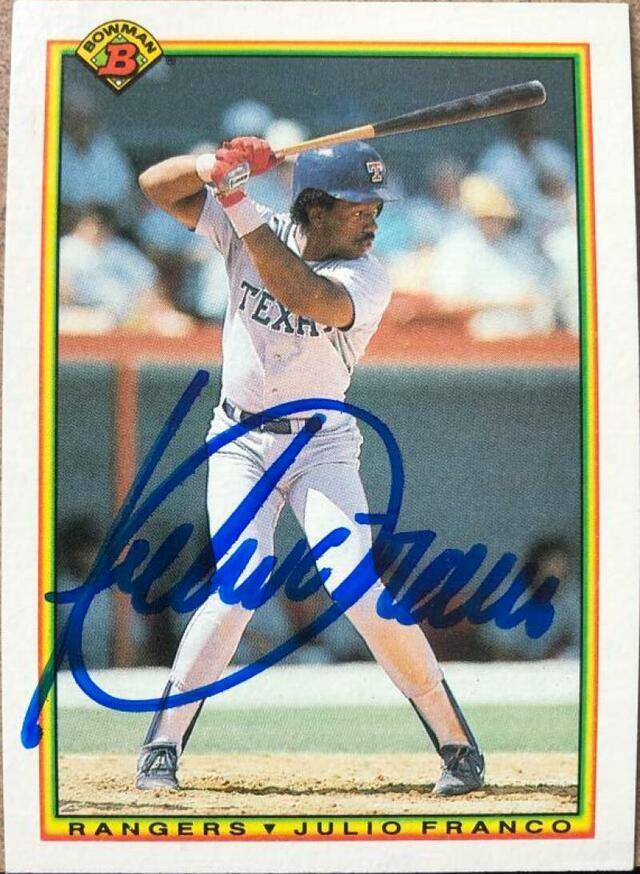 Julio Franco Signed 1990 Bowman Baseball Card - Texas Rangers - PastPros