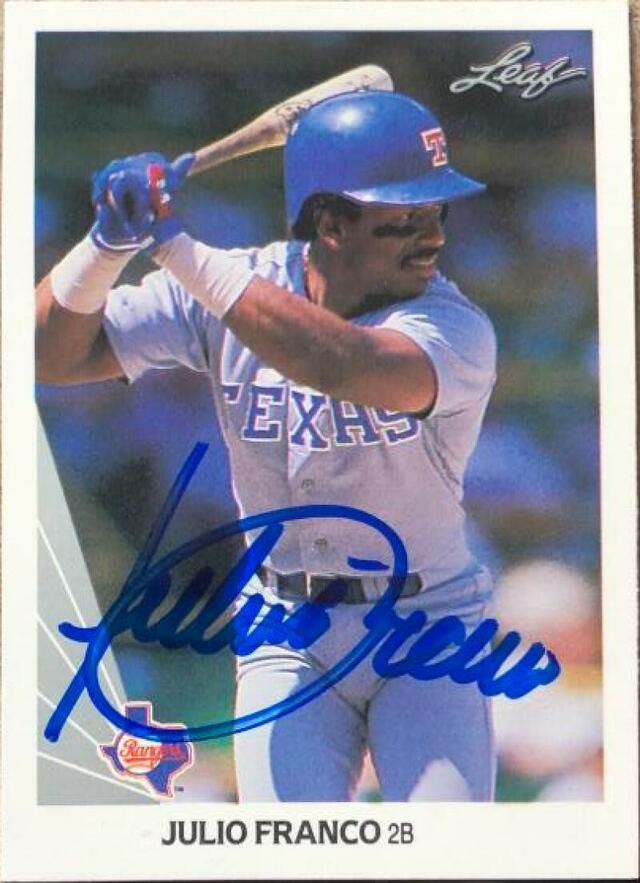 Julio Franco Signed 1990 Leaf Baseball Card - Texas Rangers - PastPros