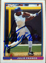 Julio Franco Signed 1991 Bowman Baseball Card - Texas Rangers - PastPros