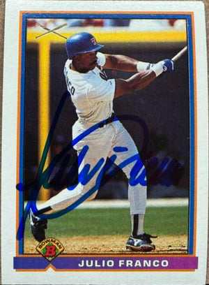 Julio Franco Signed 1991 Bowman Baseball Card - Texas Rangers - PastPros