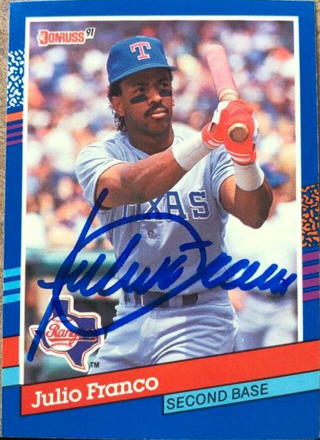 Julio Franco Signed 1991 Donruss Baseball Card - Texas Rangers - PastPros