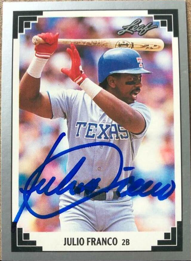 Julio Franco Signed 1991 Leaf Baseball Card - Texas Rangers - PastPros