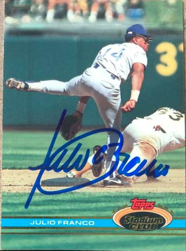Julio Franco Signed 1991 Topps Stadium Club Baseball Card - Texas Rangers - PastPros