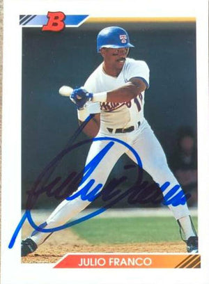 Julio Franco Signed 1992 Bowman Baseball Card - Texas Rangers - PastPros