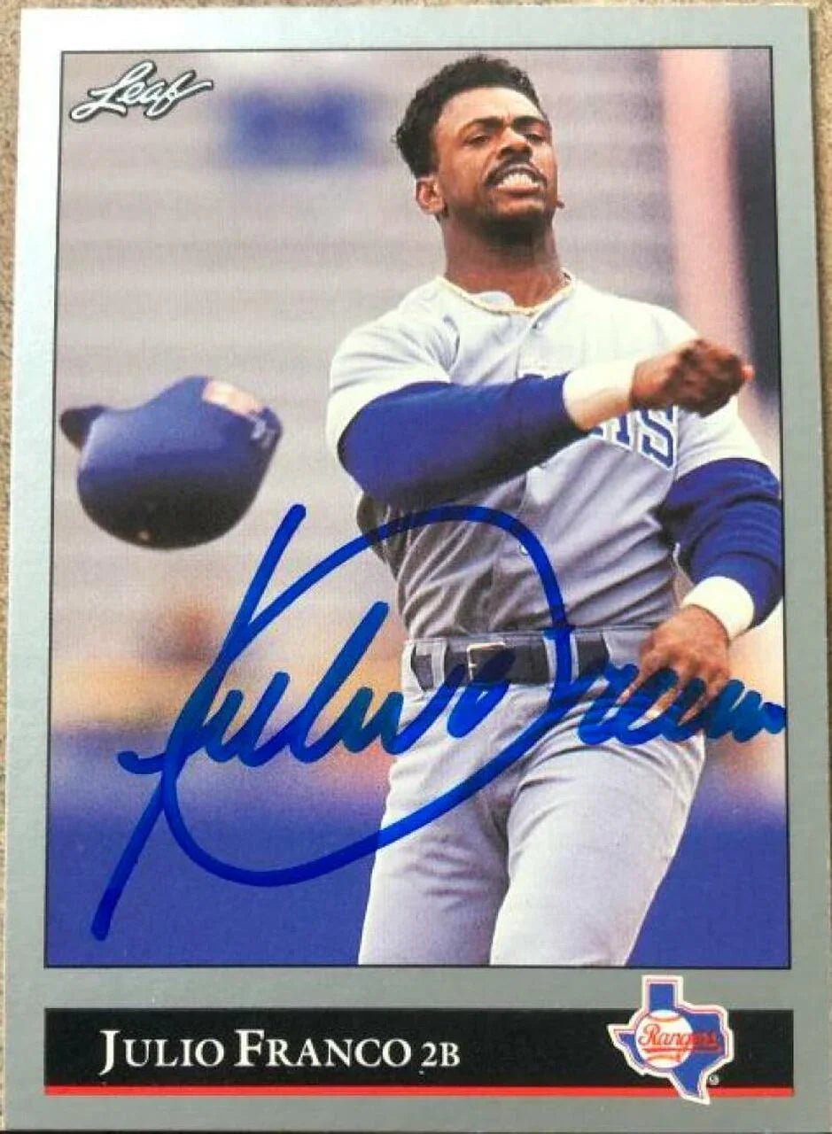 Julio Franco Signed 1992 Leaf Baseball Card - Texas Rangers