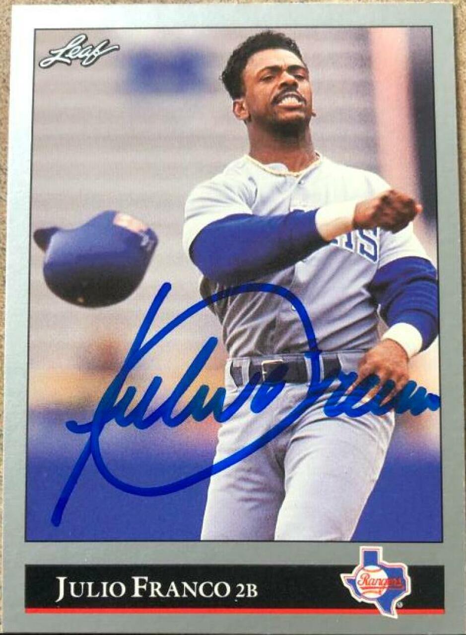 Julio Franco Signed 1992 Leaf Baseball Card - Texas Rangers - PastPros